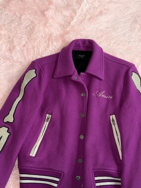 AMIRI Purple Wool Blend Varsity Jacket with Cream Appliqué